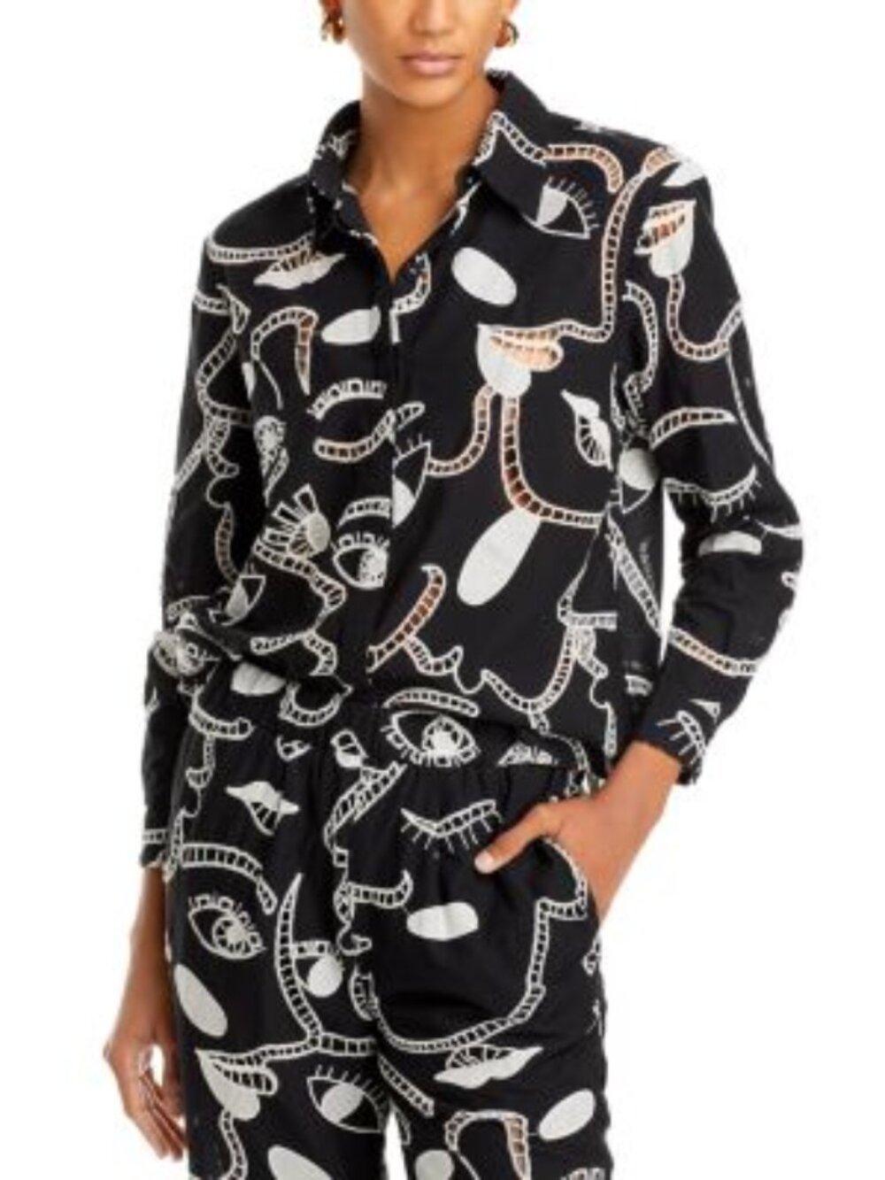 FARM Rio Richelieu Faces Embroidered Black Shirt NWT L